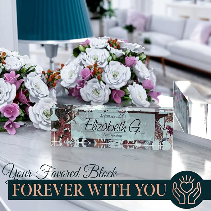 Desk Name Plate Personalized, Custom Name Plates for Desk, 2½/x8 Inches, Thick Crystal-Clear Acrylic, Gift Box, Office Desk Decor. USA Made by ACRYLUXE (Autumn)