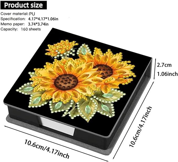 Diamond Painting Kit Note Box,Memo Paper Storage Box Diamond Art,Sticky Note Holder Diamonds Art,Diamonds Painting Memo Pad For Office Desk. (Sunflower)