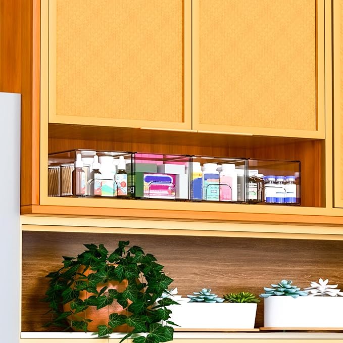 4.4" Tall Small Clear Acrylic Stackable Storage Drawers for Vanity,Under Sink,Bathroom Closet,Medicine Cabinet Organization and Plastic Storage Bins for Organizing Makeup,Baby Bottles,Pacifier,2 PCS