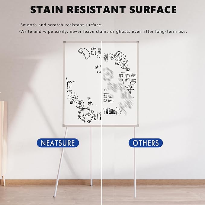 Easel White Board with Stand, 36" x 24" Magnetic Portable Dry Erase Whiteboard, 3' x 2' Tripod Height Adjustable Flip Chart Standing Easel for Office or Teaching Kids at Home & Classroom, Silver