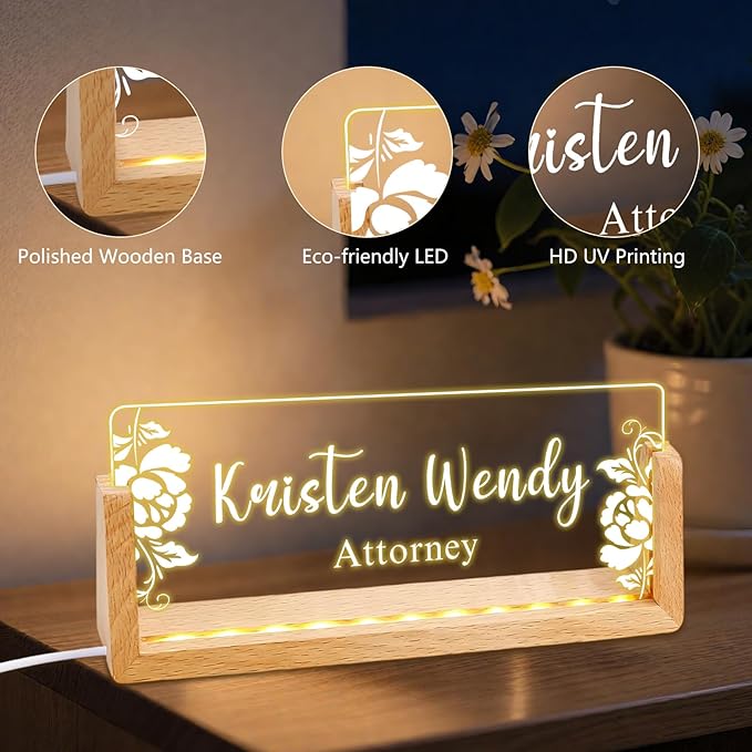 Ships Next Day, Custom Name Plate for Desk - Business Light Up Acrylic Desk Name Plate Personalized Elegant Office Gift for Boss Coworker Teacher Employee Appreciation Gift, Office Decor for Women Men