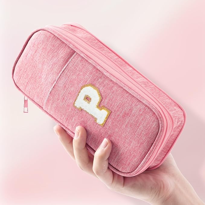 Large Capacity Pink Pencil Case, Cute Pencil Case Pencil Pouch with Zipper For Girls Women, Expandable Preppy Pencil Bag Large Storage High Capacity Bag Organizer for School Home Office Supplies, P