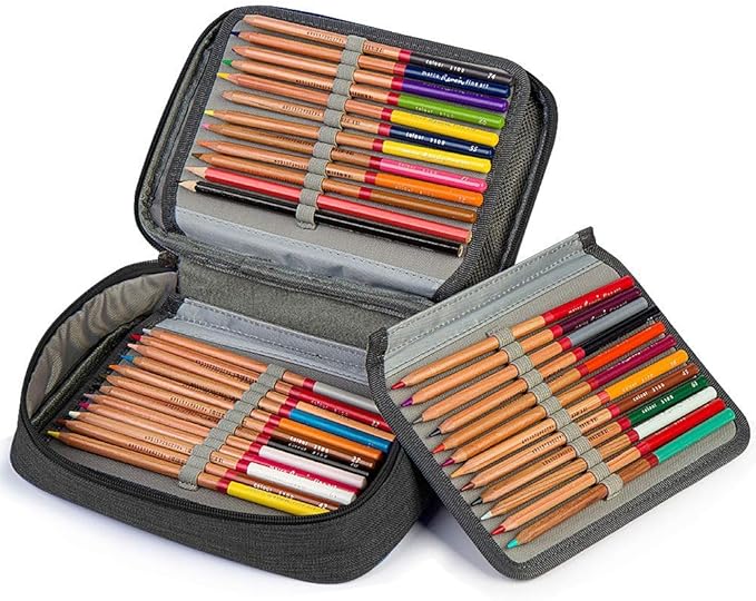 Large Capacity Pencil Case, 72 Slots Colored Pencil Pouch Bag Portable Pencil Holder Stationery Organizer with Compartments for Office and Travel, Black
