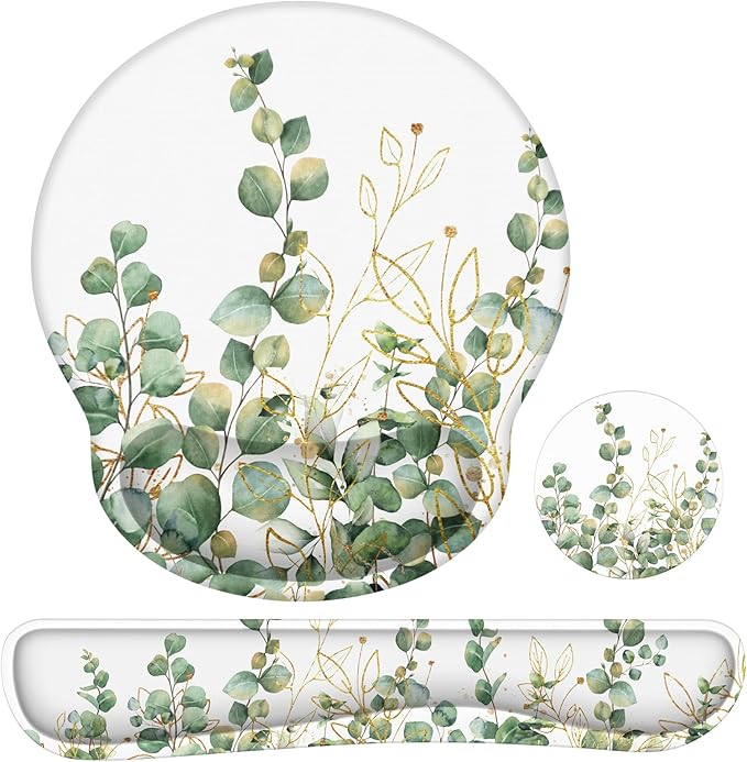 iLeadon Ergonomic Mouse Pad Set with Wrist Support, Easy Typing & Pain Relief, Non-Slip Base for Computer Home, Eucalyptus