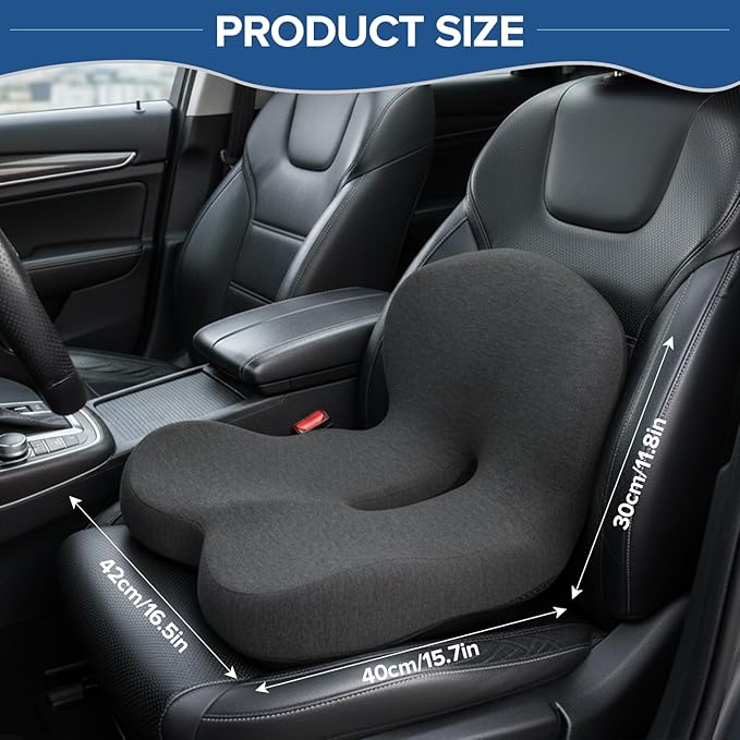 Urban Deco Memory Foam Seat Cushion, Office Chair Seat Cushion with L-Shaped Design, Ergonomic Back and Seat Pad Cushion for Car, Driving, Office, Black