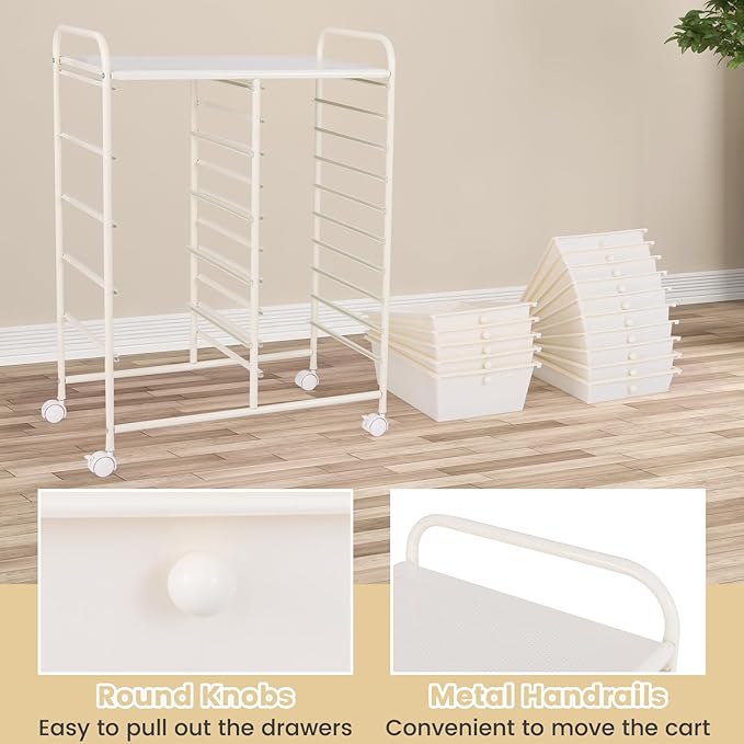 ARLIME 15-Drawer Storage Cart, 15 Drawer Trolley, Rolling Organizer Cart, Scrapbook Paper Organizer, Suitable for Office and School, Rolling Office Storage Tools (White)