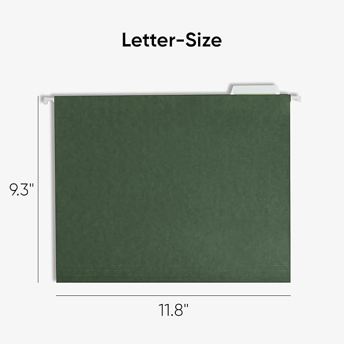 Smead Hanging File Folder, 1/5-Cut Adjustable Tab, Letter Size, Standard Green, Hanging Folders for Filing Cabinets, File Organizer Folder (50)