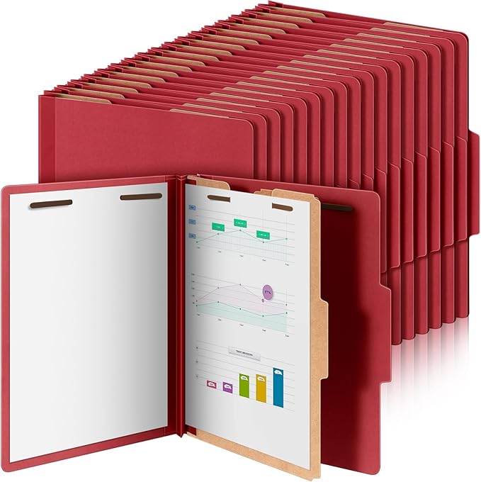 Skyygemm 72 Pcs Classification Folders Letter Size, 1 Divider Pressboard File Folder with Fasteners, Expanding Tax File Organizer Bulk for Teachers, Office, Church, Christmas Donations (Red)