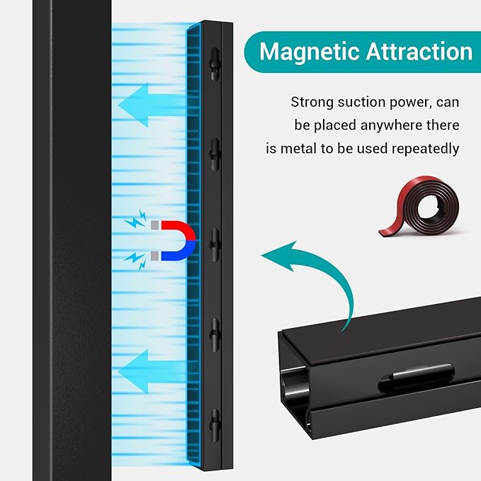 Cable Hider Raceway Kit, Magnetic Cable Management Under Desk with Upgraded Aesthetic Large Hole, Cord Organizer Kit for Hiding Computer, Gaming Desk, Network, Power Cord, TV - 4PCS 4x15.7in Black