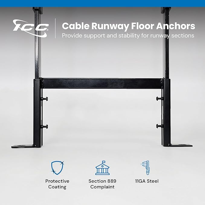 ICC Cable Runway Floor Anchor – 2-Pack | Steel, Black Powder Coat, Runway Floor Mount