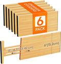 Lifewit 6 Pack 6" Deep Bamboo Drawer Dividers, 13-16.5" Expandable Drawer Organisers for Clothes, Adjustable Dresser Drawer Divider, Clothing Drawers Separators for Dresser, Bedroom, Bathroom, Office