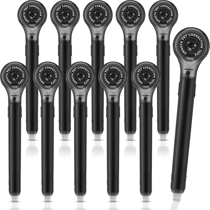 Gersoniel 10 Pack Correction Tape Pen Correctional Ink Tape Push Pull Protective, Easy to Use Applicator for School Office Supplies, 0.2 x 236 Inch(Black Color)