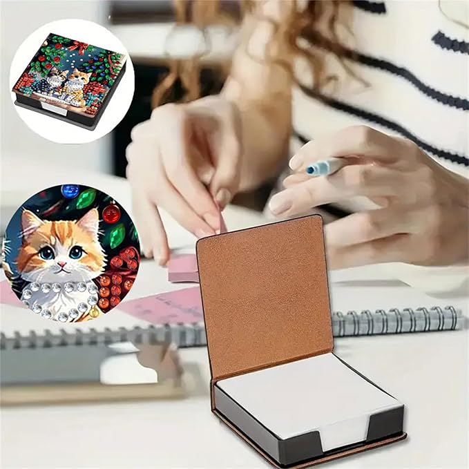 Cat Diamond Painting Kit Note Box,Memo Paper Storage Box Diamonds Art,Sticky Note Holder Diamond Art,Diamond Painting Memo Pad for Office Desk. (Cat)
