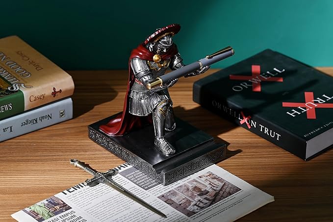 Centurion Cloak Warrior Knight Pen Holder Mobile Phone Stand Desk Organizers and Accessories as Gift for Office and Home (Iron)