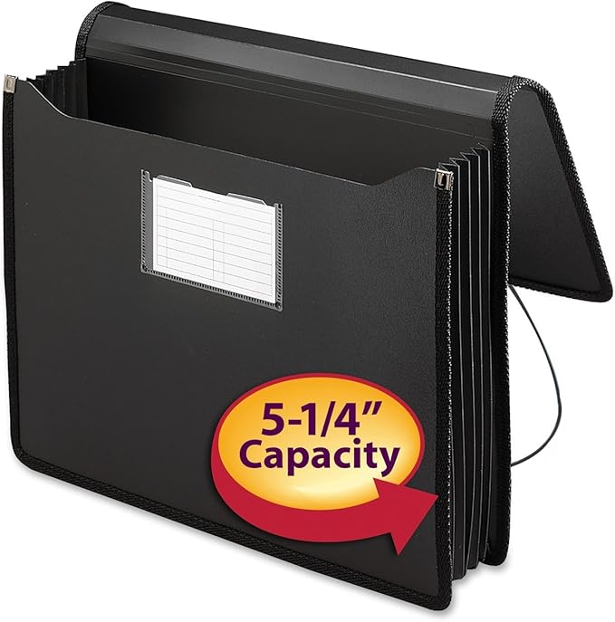 Smead Poly Wallet, Accordion File Organizer for File Folders, Letter Size, Black, 5-1/4 inch Expansion, Office Supplies, Document Organizer (71500)