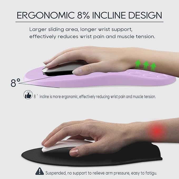 Ergonomic Mouse Pad Wrist Support with Memory Foam&Non-Slip Pu Base Cushion Massage Bump,Computer Mouse Pad for Carpal Tunnel Pain Relief,Gaming Mouse Pad for Desk, Home, Office,Purple