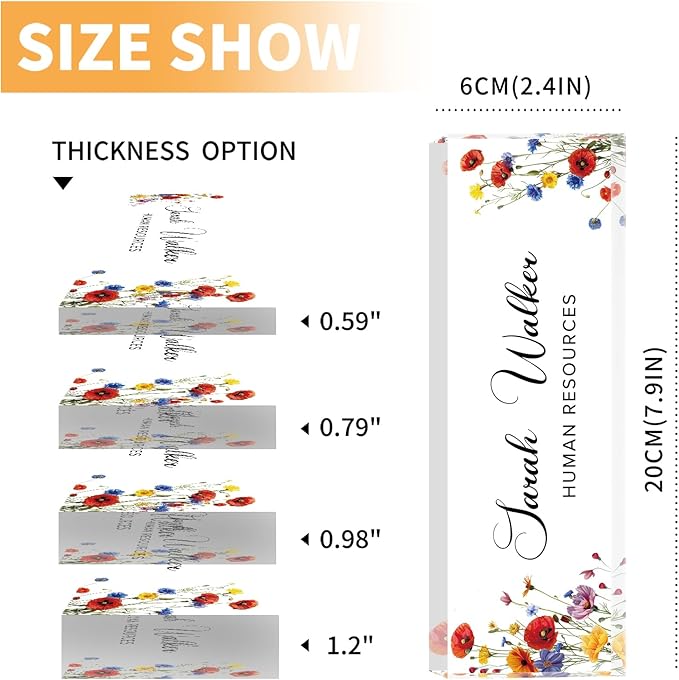 Name Plate for Desk, Desk Name Plate Personalized, Flowers Office Decor for Women Men, Acrylic Desktop Accessories, Office Gifts for Boss Nurse Teacher Coworker, Employee Appreciation Gift (Pink/Blue)