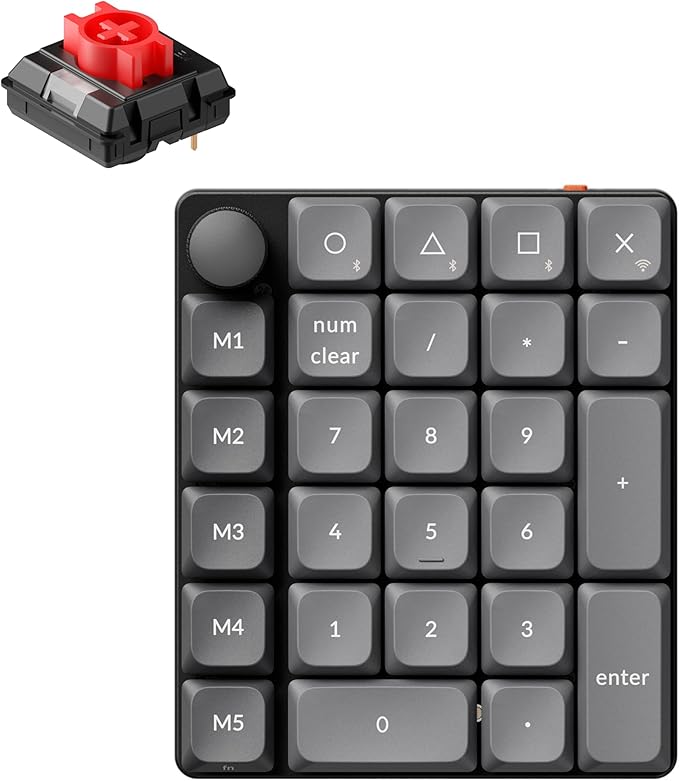 Keychron K0 Max Wireless Low-Profile Number Pad, QMK/VIA Programmable, Hot-Swappable Red Switch, RGB Backlit, 2.4GHz & Bluetooth 5.3, 1000Hz Polling Rate, with Knob, for Windows/Mac