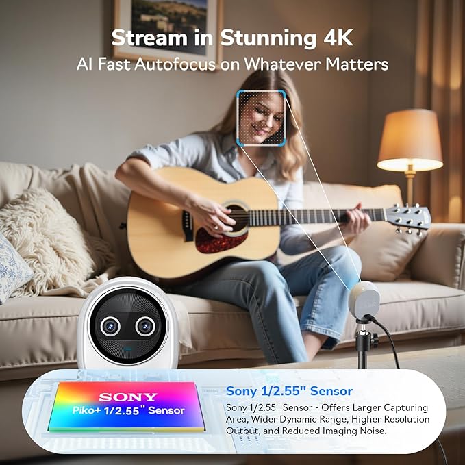 EMEET Piko+ (Piko Plus), World’s 1st Dual-Camera AI-Powered 4K Webcam, 1/2.55'' Sony Sensor, 3 Mics&3 Sound Modes, Panda Magnetic Privacy Cover, USB C-C&C-A, Ideal for Livestreamers