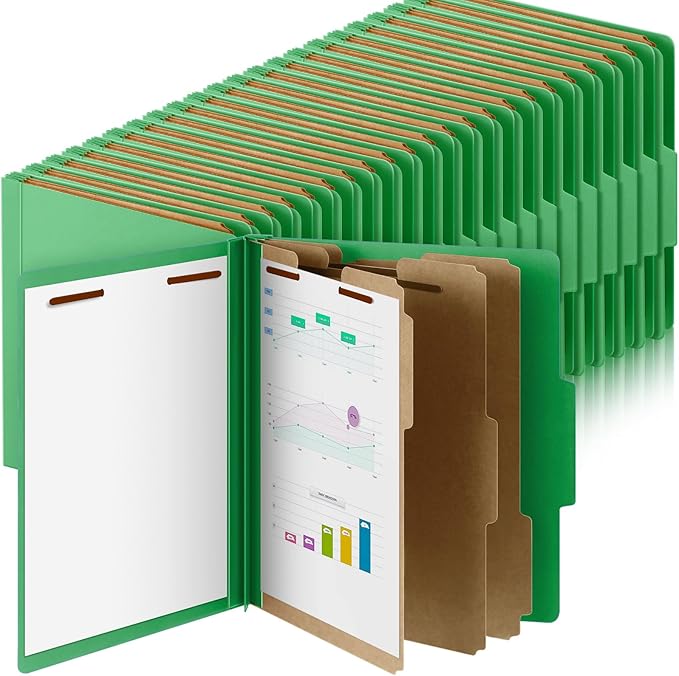 Skyygemm 48 Pcs Classification Folders Letter Size, 3 Divider Pressboard File Folder with Fasteners, Expanding File Organizer Bulk for Teachers, Clergy, Office, Church, Christmas Donations (Green)