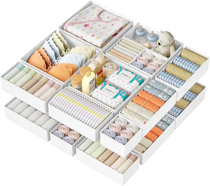 DIMJ Drawer Organizer Clothes Storage - 20 Pack Baby Dresser Organizer for Nursery, Foldable Closet Drawer Organizer Bins for Bedroom Organization, Fabric Storage Dividers for Socks, Underwears, Bras