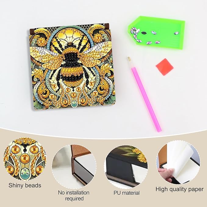 Bee Diamond Painting Kit Note Box,Memo Paper Storage Box Diamond Art,Sticky Note Holder Diamond Art,Diamond Painting Memo Pad For Office Desk. (Bee)