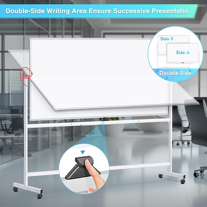 maxtek Rolling Whiteboard 72x48, Large Double-Sided White Board Dry Erase on Wheels, Giant Magnetic White Board Standing for Office, School, Home Office, Homeschool (Sliver)