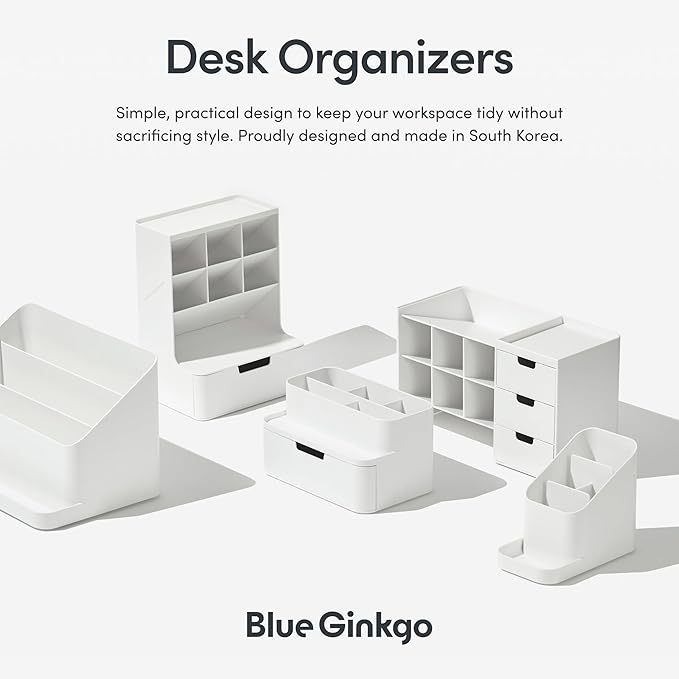 BLUE GINKGO Hive Desk Organizer – Vertical 6-Compartment, Full-drawer Storage – Space-Saving Pen Holder, Stationery Storage – Organizer for Office, School Supplies, Makeup (Made in Korea, Blue)