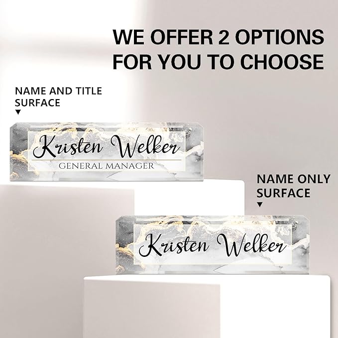 Name Plate for Desk, Desk Name Plate Personalized, Office Decor for Women Men, Acrylic Desktop Accessories, Office Gifts for Boss Nurse Teacher Coworker, Employee Appreciation Gift (Silver/Gold)