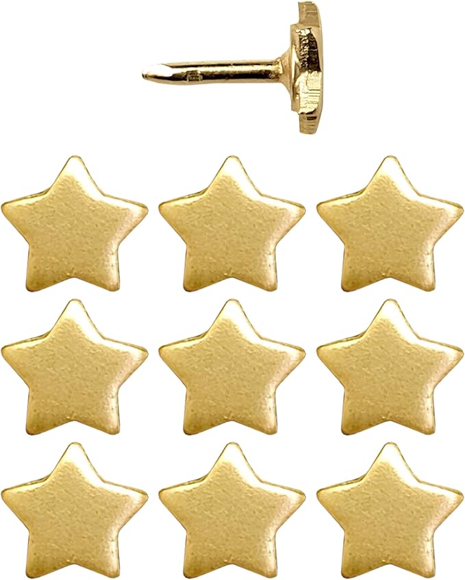 Mini Star Push Pins - Gold Mini Star Pins - for Cork Board, Maps, or Lapel Pin Use - Designed in USA - Set of 10