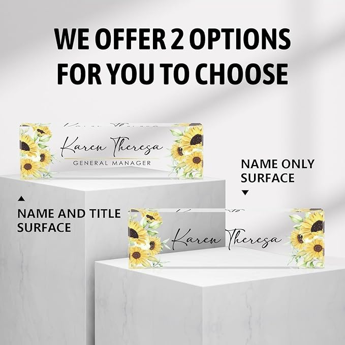 Custom Sunflower Office Name Plate, Personalized Gifts for Women & Employees, Appreciation Gifts for Boss & Teacher, Office Desk Accessories