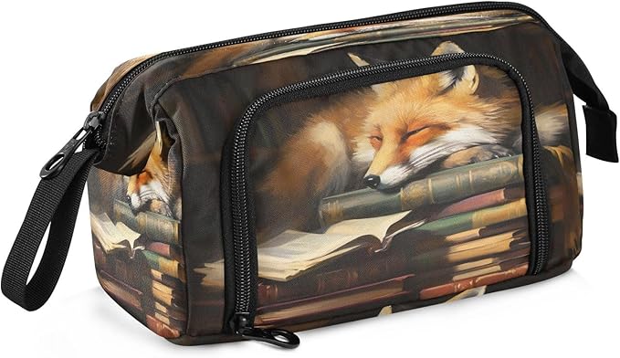 Fox Cartoon Pencil Case Pouch Big Capacity Pencil Bag Box Organizer Pen Case with Handle Stationery Organizer for Girls Boys Women Kids Adults School