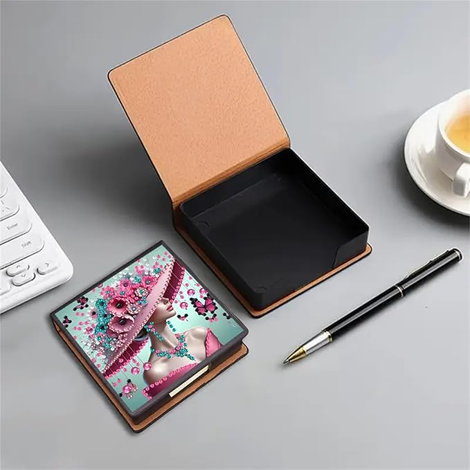Woman Diamond Painting Kit Note Box,Hat Memo Paper Storage Box Diamond Art,Sticky Note Holder Diamond Art,Diamond Painting Memo Pad For Office Desk. (Woman)