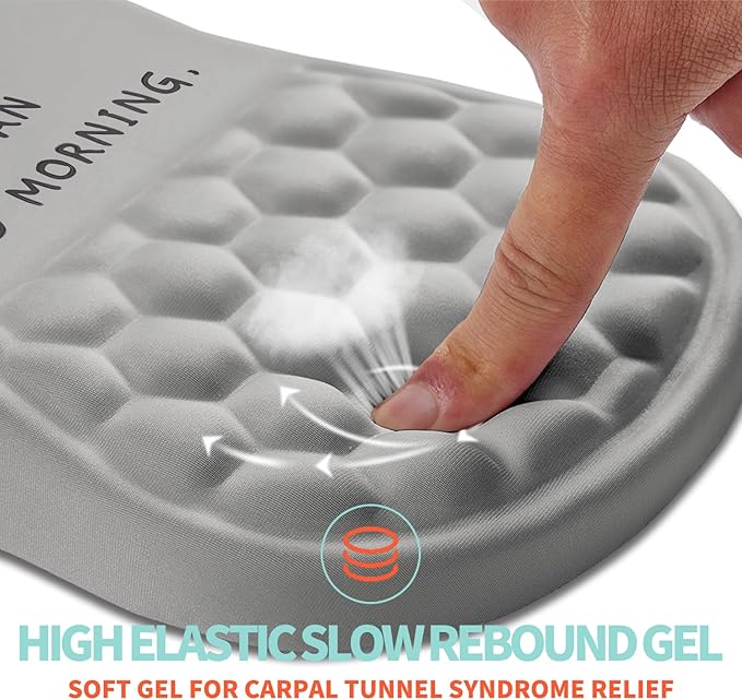 Ergonomic Mouse Pad Wrist Support with Memory Foam Massage Bulge, Carpal Tunnel Pain Relief Mousepad Wrist Rest for Mouse(12x8 inch, Good Morning)