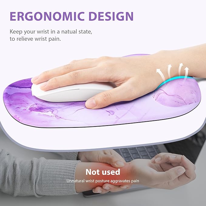 Ospelelf Wrist Rest for Keyboard and Mouse Ergonomic Mouse Pad with Wrist Support Memory Foam Wrist Rest for Computer Keyboard,3-in-1 Gel Mouse and Keyboard Pad for Office Purple Marble