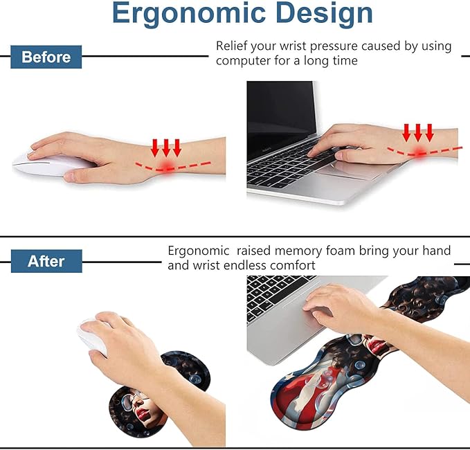 Ergonomic Keyboard Wrist Rest & Mouse Pad Wrist Rest Set, Large XXL Gaming Desk Mat 31.5"x 11.8" with Memory Foam, Easy Typing Pain Relief for Office & Home, African American Girl