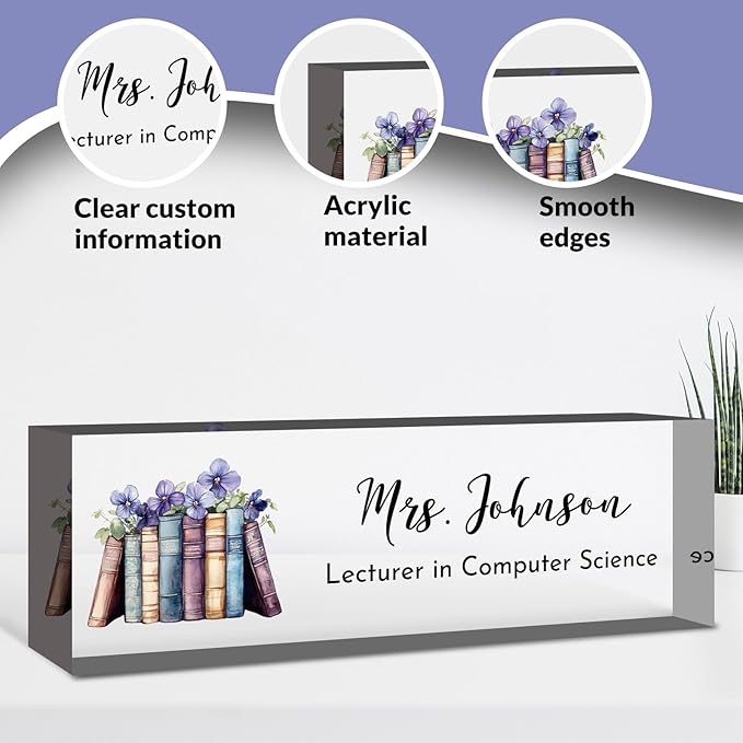 Teacher Desk Name Plate Personalized, Custom Name Plate for Desk, Acrylic Desktop Accessories, Office Gift & Decor for Women Men, Teacher Nurse Boss Employee Appreciation Gifts