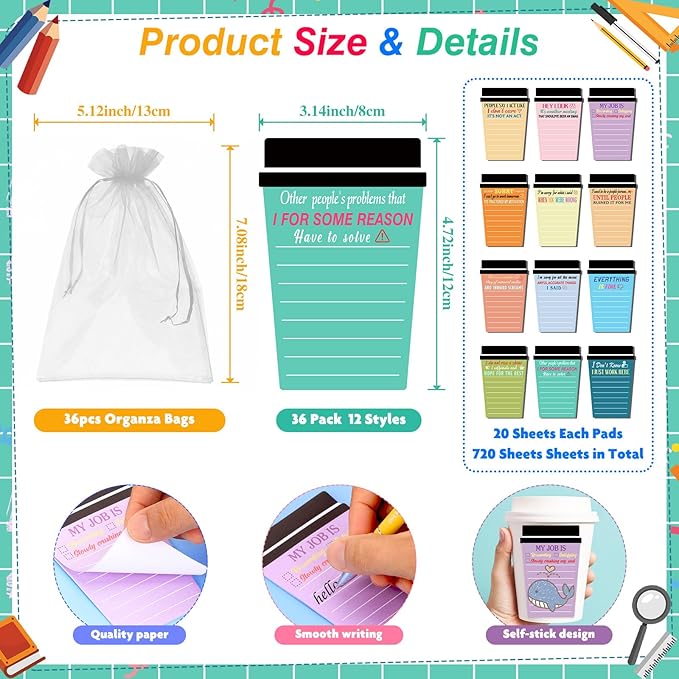 36 Sets Sarcastic Notepads with Sayings Ballpoint Pens Funny Sticky Notes with Snarky Sarcastic Pens Gifts for Coworker Employee Teacher Nurse Office Supplies