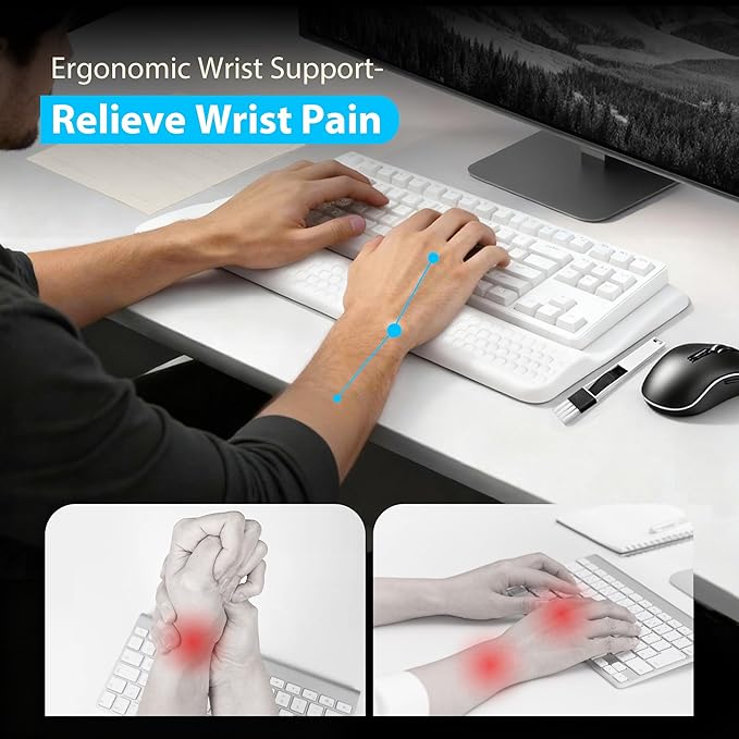 Wrist Rest for Keyboard, Ergonomic Keyboard Stand with Wrist Rest, Soft Memory Foam Wrist pad with Non-Slip Base & Dust Brush, Comfort for Office, Work, Gaming- White