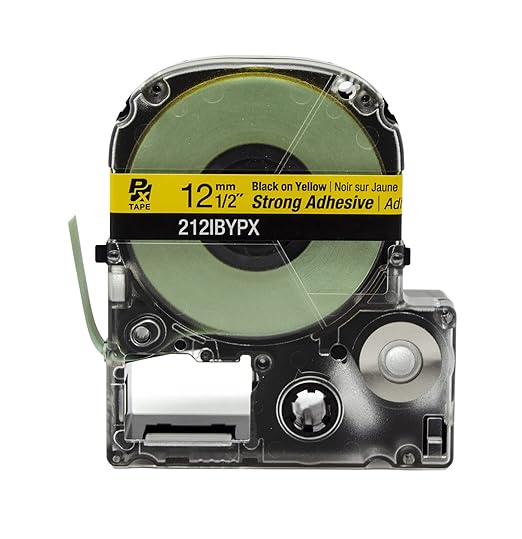 Epson LABELWORKS 212IBYPX Genuine PET (Polyester) Tape Cartridge - Black on Yellow Label Maker Tape, Strong Adhesive - 1/2" (12MM) Wide, 30'