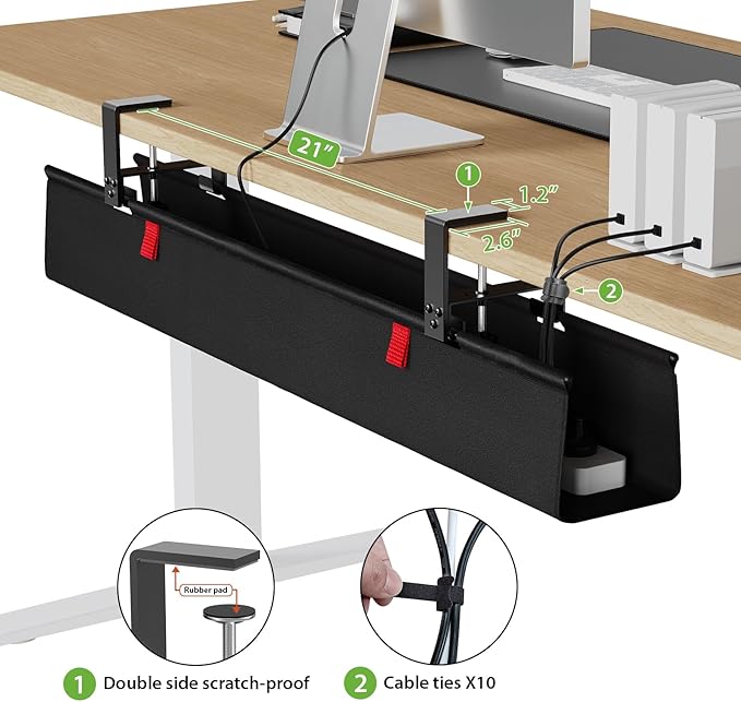 KEEGH Large 36" Under Desk Cable Management Tray - Under Desk Cord Organizer - Clamp/Screw Mount - Support Upto 70lbs - Fabric Wire Management - Gaming/PC Cable Raceways - Cord Hiders for Office/Home