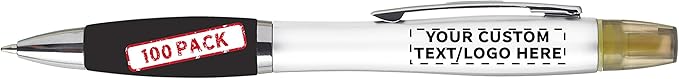 DISCOUNT PROMOS Personalized Plastic Highlighter Pens - 100 pack - Customizable Text, Logo - Black