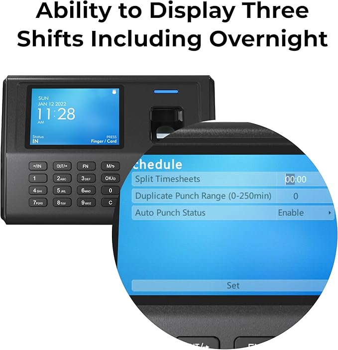 ANVIZ Time Clocks for Small Business Employees CX3 - No Monthly Fee No Software Required - Fingerprint Biometric Clock in and Out Machine - Right Out of The Box, Finger + RFID + Pin Punching