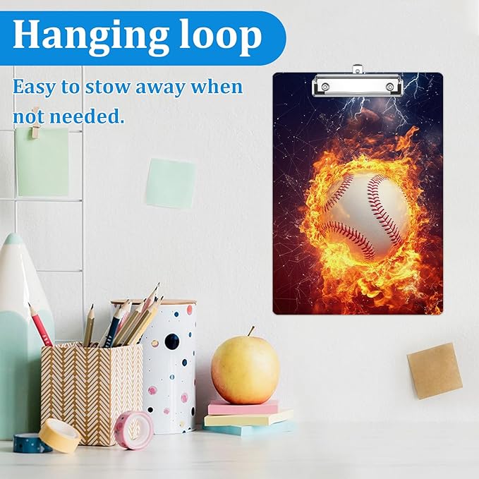 Baseball Clipboard Decorative Clip Board with Metal Clip A4 Standard Size 12.5" X 8.7" for Teacher Students Nurses Office