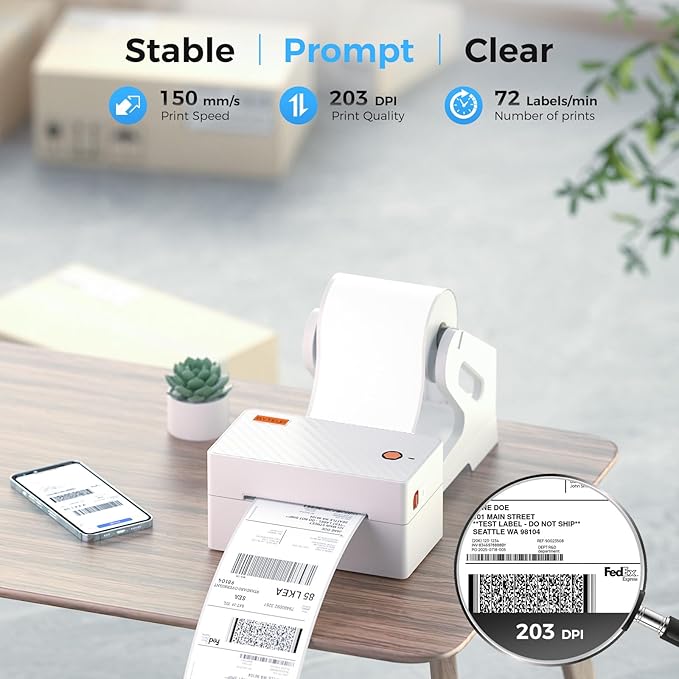 Bluetooth Thermal Shipping Label Printer, Wireless 4x6 Shipping Label Printer for Small Business, Support iOS, Android, Windows and Mac, Compatible with Amazon, Ebay, Shopify, Etsy, USPS.