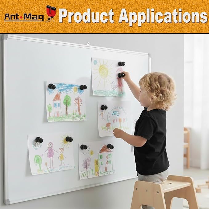 Ant Mag Magnetic Push Pins, 72 Pack Strong Whiteboard Magnets for Fridge, Maps, Office, Kitchen & Classroom Black