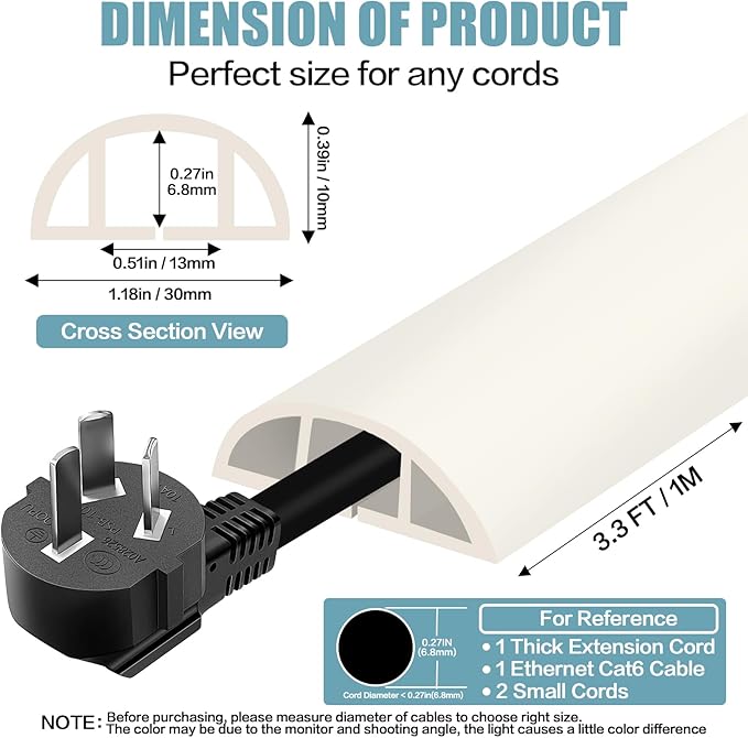 Floor Cord Cover Cable Cavity Self Adhesive Cord Hider Floor 3.3FT Floor Cable Management Power Cord Protector Floor Electric Cord Covers for Offices, Gym, Exhibitions (Beige, 1.18" x 3.3')