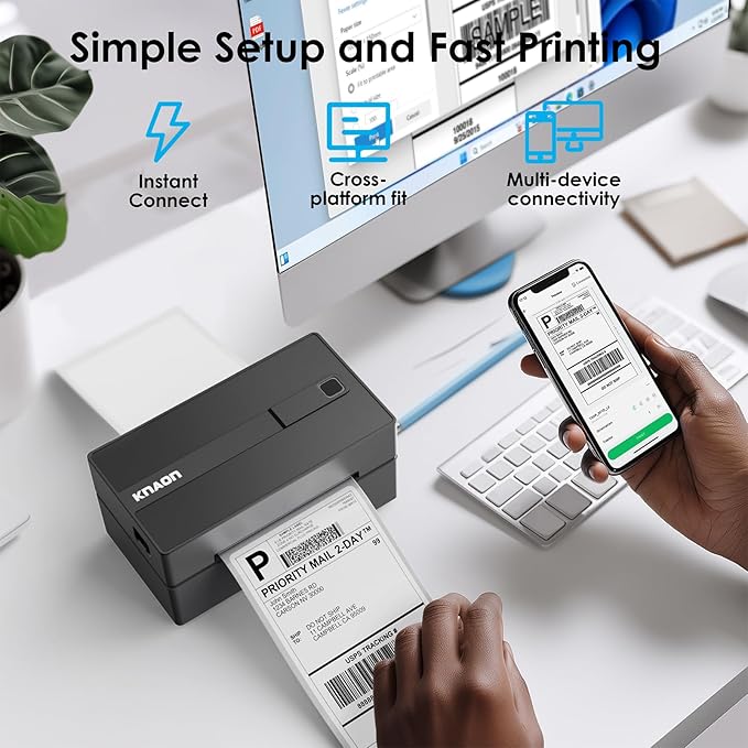 Bluetooth Thermal Shipping Label Printer, 4x6 Portable Thermal Address Label Printer for Small Business, Compatible with iPhone,Android,Windows,Mac,–Works with Ebay Shopify USPS&More, Black