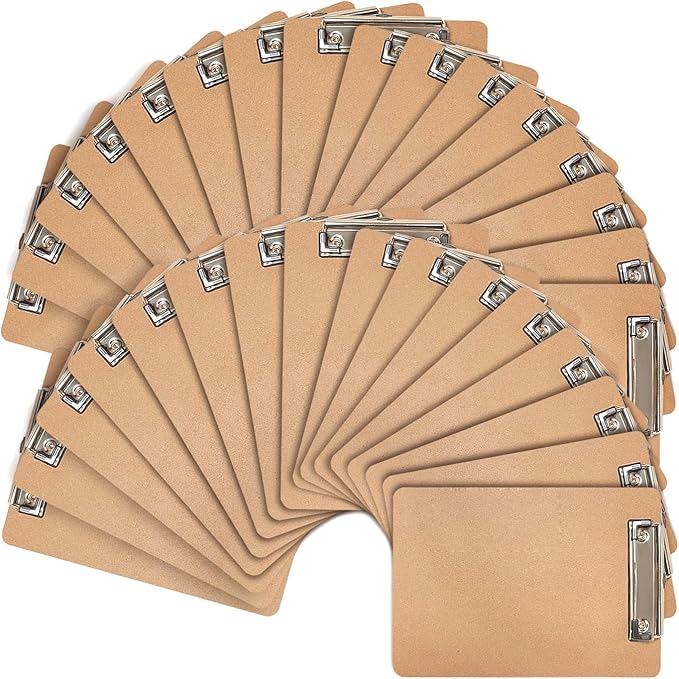 Uzant Mini Clipboards, 32 Pack 6" x 9" Small Clipboards Bulk, Wooden Memo Mini Clip Boards with Low Profile Clip, Hanging Loop for Office Home Classroom Supplies