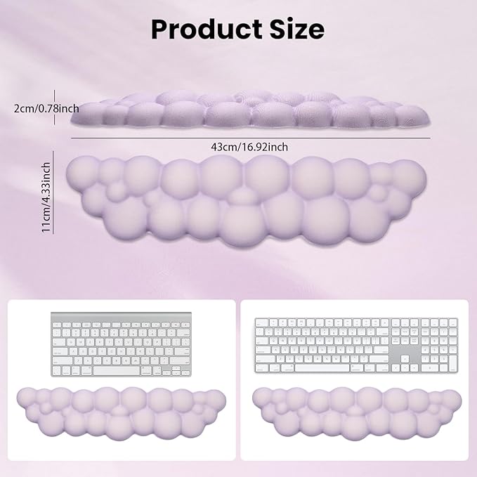 Ergonomic Cloud Wrist Rest for Computer Keyboard - Soft Memory Foam Keyboard Wrist Rest with Non-Slip Silicone Base, for Laptop, Mac, Office, Work, Gaming (Purple)